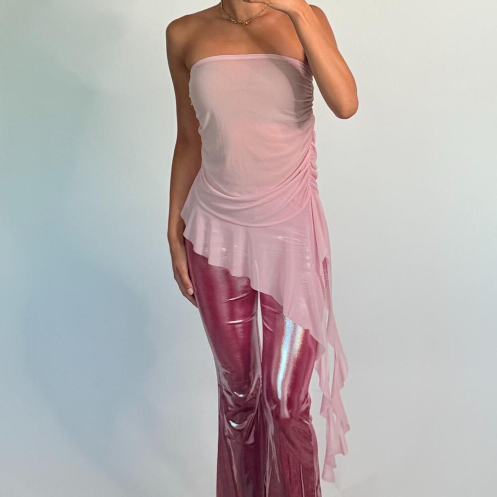 Pink Mesh Ruffled Top